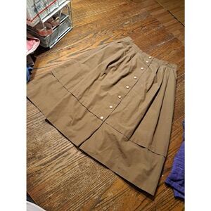 Vintage Dinesse Brown Snap Front Midi Full Skirt Size 44 US 12–14 Cotton Blend